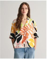 GANT - Relaxed Fit Palm Print Linen Short Sleeve Shirt - Lyst