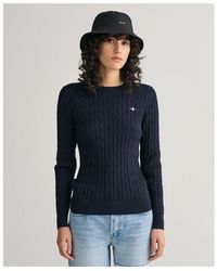GANT - Stretch Cotton Cable Knit Crew Neck Sweater - Lyst