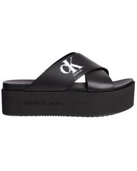 Calvin Klein - Flatform Criss-cross Leather Sandals - Lyst