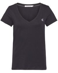 Calvin Klein - Embroidery Stretch V-neck T-shirt - Lyst