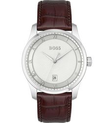 BOSS - Principle Brown Leather Strap Watch - Lyst