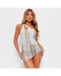 I Saw It First - Snake Print 2 Piece One Shoulder Swimsuit And Mini Skirt Set - Lyst