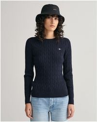 GANT - Stretch Cotton Cable Knit Crew Neck Sweater - Lyst