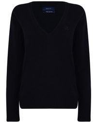 GANT - V-neck Cotton Knitted Sweater - Lyst