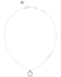 Guess - Ladies Silver Tone Pave Circle Necklace - Lyst