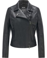 BOSS - Saleli Leather Biker Jacket - Lyst