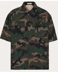 Valentino - Short-sleeved Cotton Shirt With Camouflage Print And Camouflower Embroidery - Lyst