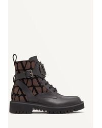 Valentino Garavani - Vlogo Signature Combat Boots Aus Kalbsleder Und Toile Iconographe, 35 Mm Frau - Lyst