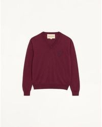 Valentino - V-Neck Wool Jumper With Vg Embroidery - Lyst