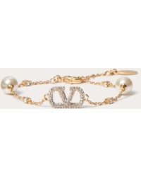 Valentino Garavani - Vlogo Signature Bracelet In Metal, Swarovski® Crystals And Pearls - Lyst