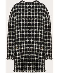 Valentino Over Check Tweed Vgold Coat - Black