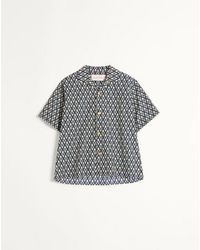 Valentino - Cotton Popeline Bowling Shirt With Toute La V Print - Lyst