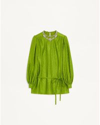 Valentino - Embroidered Silk-Linen Plus De Pois Jacquard Top 36 - Lyst