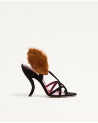 Valentino Garavani - Fetishique Velvet Sandal With Fur Leaf 105 Mm 35 - Lyst