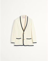 Valentino - Single-Breasted Wool And Cotton Jacket With Torchon Piping - Lyst