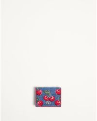Valentino Garavani - Vlogo Signature Denim Wallet With Cherryfic Embroidery - Lyst