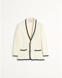 Valentino - Single-Breasted Wool And Cotton Jacket With Torchon Piping - Lyst