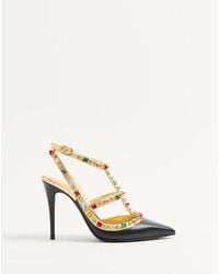 Valentino Garavani - ロックスタッズ カボション & 100mm クリスタル カーフスキン パンプス 女性 ブラック/アンティークブラス - Lyst