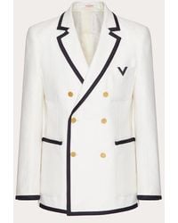 Valentino - Double-breasted Wool And Silk Jacket With Rubberised V Detail - Lyst