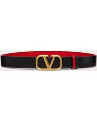 Valentino Garavani Valentino Garavani Reversible Vlogo Signature Belt In Shiny Calfskin 30 Mm - Black