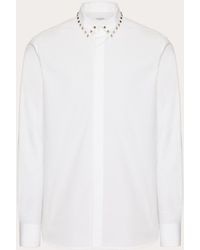 Valentino - Long Sleeve Cotton Shirt With Black Untitled Studs On Collar - Lyst