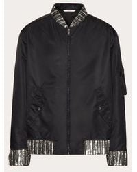 Valentino - Nylon Bomber Jacket With Embroidered Sequins And Bezels - Lyst