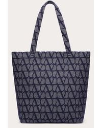Valentino Garavani - Mini Toile Iconographe Shopping Bag In Jacquard Fabric With Denim Effect - Lyst