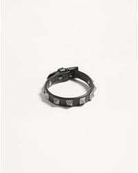 Valentino Garavani - Rockstud Leather Bracelet With Ruthenium Studs - Lyst
