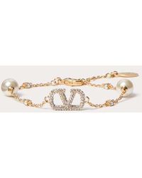 Valentino Garavani - Vlogo Signature Bracelet In Metal, Swarovski® Crystals And Pearls - Lyst