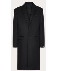 Valentino - Single Breasted Coat In Double-faced Wool And Cashmere With Black Untitled Studs - Lyst