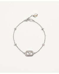 Valentino Garavani - Vロゴ シグネチャー メタル X パール X スワロフスキー® クリスタル ブレスレット 女性 Rhodium - Lyst