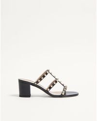 Valentino Garavani - Rockstud Calfskin Leather Slide Sandal 60 Mm 34.5 - Lyst
