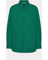 Valentino - Stretch Cotton Canvas Shirt Jacket With Rubberised V Detail - Lyst