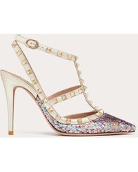 Valentino Garavani - Rockstud Pump With Sequin Embroidery And Straps 100mm - Lyst