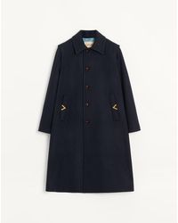 Valentino - Single-Breasted Wool Felt Coat With Vgold On Side Pockets - Lyst