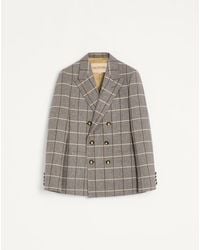 Valentino - Double-Breasted Wool Jacket With Check Pattern - Lyst