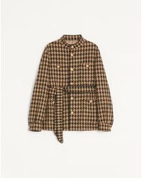 Valentino - Houndstooth Wool Safari Jacket With Belt - Lyst