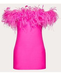 Valentino - Crepe Couture Short Dress With Feather Embroidery - Lyst
