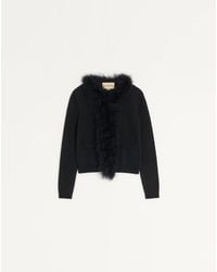 Valentino - Wool Cardigan With Feathers - Lyst