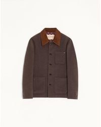 Valentino - Double Wool Caban With Suede Collar And Metallic V Detail - Lyst