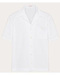 Valentino - Camicia da bowling in popeline di cotone con v detail gommata - Lyst