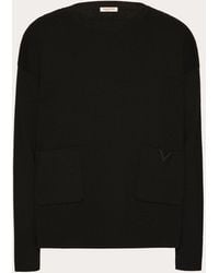Valentino - Crewneck Wool Jumper With Rubberised V Detail - Lyst