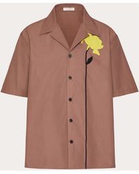 Valentino - Cotton Poplin Bowling Shirt With Floral Cut-out Embroidery - Lyst