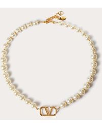 Valentino Garavani - Vlogo Signature Metal Necklace With Swarovski® Pearls - Lyst