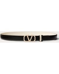 Valentino Garavani - Vlogo Signature Reversible Belt In Shiny Calfskin With Pearls 20 Mm - Lyst