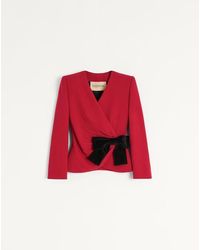 Valentino - Wool Crepe Jacket With Contrasting Bow - Lyst