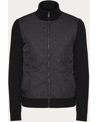 Valentino - Wool Knit Jacket With Toile Iconographe Nylon Jacquard Front Panel - Lyst