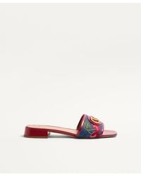Valentino Garavani - Vlogo Signature Denim Slide Sandal With Cherryfic Embroidery 20Mm 35.5 - Lyst