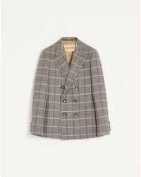 Valentino - Double-Breasted Wool Jacket With Check Pattern - Lyst