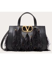 Valentino Garavani - Vlogo Signature Small Leather Handbag With Feathers - Lyst